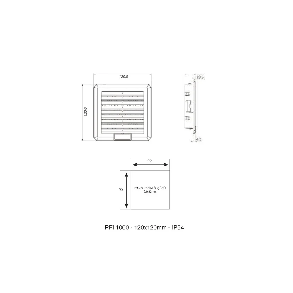 PFI1000 120X120X20,5MM IP54 PANO ÇIKIŞ FİLTRESİ PLASTİM